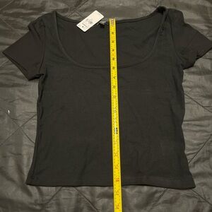 Express Black Ribbed Scoop-Neck Crop Top new